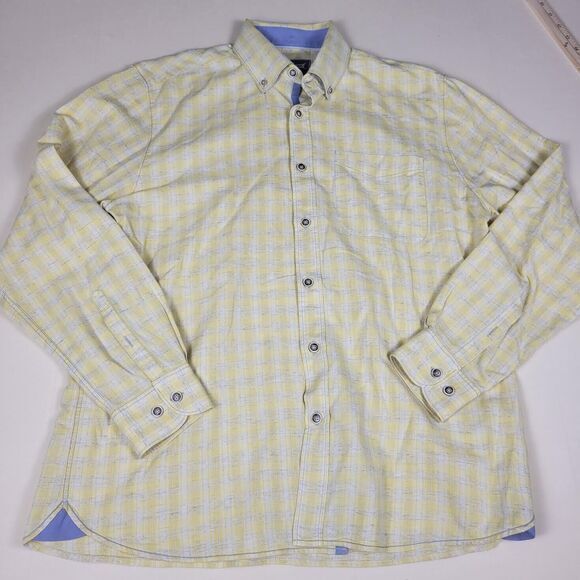 32 Bar Blues Men's Medium Linen/Cotten Long Sleeve Yellow Plaid Casual Shirt - Picture 1 of 7